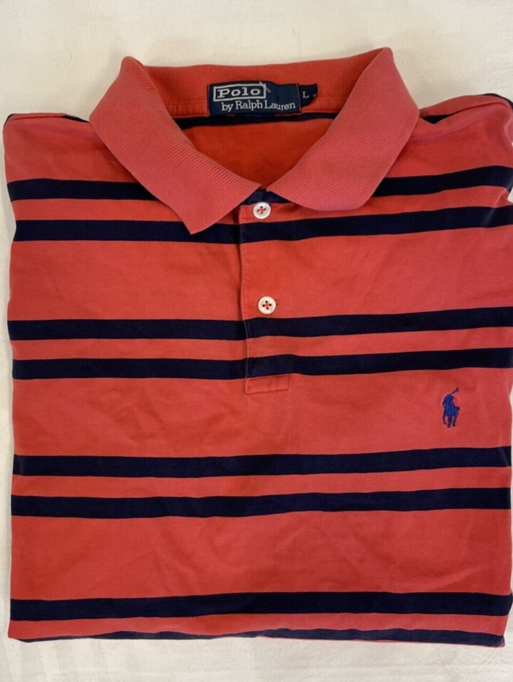 Vtg 90s Polo Ralph Lauren Shirt Blue Striped Short Sleeve L